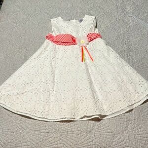 BlueBeri Boulevard White Eyelet Dress with Pink Gingham Sash, EUC, Size 6